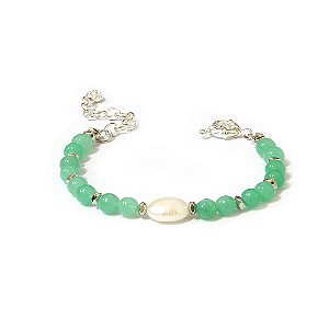 Pulseira Quartzo Verde Ródio Branco