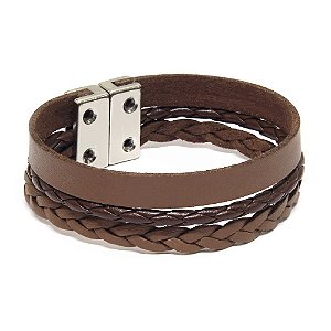 Pulseira Masculina 3 Couros Marrom