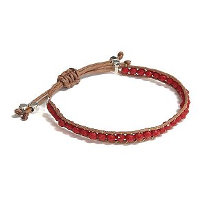 Pulseira Gipsy Cristais Vermelha Prata