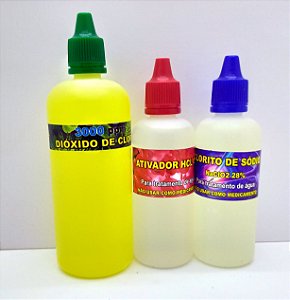 Dioxido de Cloro 3000ppm 120ml + Clorito de Sódio 28% 60 ml  + Ativador Hcl 4%  60 ml