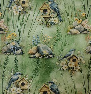 Tecido Tricoline DIGITAL Pássaros  0,50cm x 1,50cm