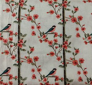 Tecido Tricoline DIGITAL Pássaro Floral  0,50cm x 1,50cm