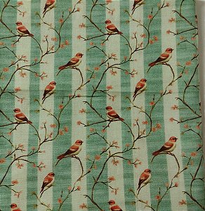 Tecido Tricoline DIGITAL Pássaro Floral Listrado  0,50cm x 1,50cm