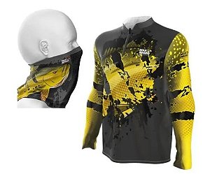 CAMISETA DE PESCA MAR NEGRO TUCUNARE AMARELO GG + BANDANA MAR NEGRO AMARELO