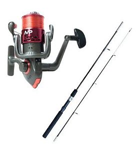 KIT PESCA MOLINETE ALBATROZ MP 30 VERMELHO C/ LINHA +  VARA ALBATROZ KARA BLACK 1501 DIADOSPAIS