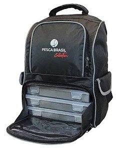 MOCHILA PESCA BRASIL FISHING BAG PRETO E CINZA