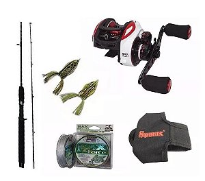 KIT CARRETILHA JOKERS DIREITA + VARA PEGGY 1,70M + LINHA PE MAX 4X 0,34MM + KIT SAPO + CAPA SUMAX