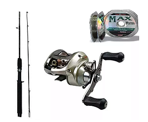 KIT CARRETILHA VENTURA VT-10 DIR + VARA PEGGY 1,80M + LINHA MAXFORCE DAYAMA 0,31MM 100M