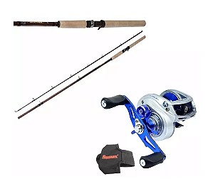 KIT PESCA CARRETILHA OCEAN GTO ESQUERDA + VARA SUCURI 2,10M + CAPA SUMAX