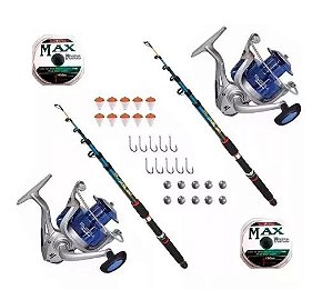 Kit Pesca Completo 2 Molinetes 2 Varas + Linhas + 30 Itens!