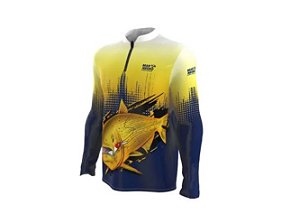 Camiseta Camisa Pesca Proteção Uv50 Mar Negro - Dourado P