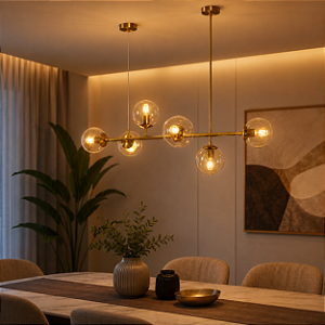 Lustre Pendente Jabuticaba Jabuti Dourado Com 6 Bolas Globos Esféras Âmbar Moderno Luxo INL85