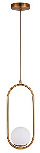 Lustre Pendente Arco Dourado Bola Globo Esfera Opaco Leitoso Quarto Cozinha Ilha Escritório INL93
