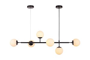 Lustre Pendente Jabuticaba Jabuti Preto Com 6 Bolas Globos Esféras Opaco Leitoso Moderno Luxo INL98