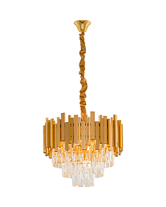 Luminária Pendente Lustre Luxuoso Dourado e Cristais Vana Sindora INL102