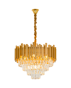Luminária Pendente Lustre Luxuoso Dourado e Cristais Vana Sindora INL103