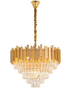 Luminária Pendente Lustre Luxuoso Dourado e Cristais Vana Sindora INL104