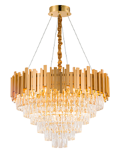 Luminária Pendente Lustre Luxuoso Dourado e Cristais Vana Sindora INL105