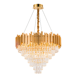 Luminária Pendente Lustre Luxuoso Dourado e Cristais Vana Sindora INL106