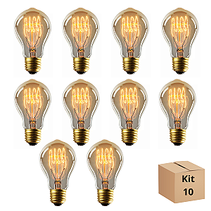 Kit 10 Lâmpada Filamento Carbono A19 40w Branco Quente