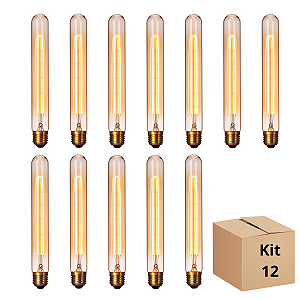 Kit 12 Lâmpadas Filamento Carbono T30  40w Branco Quente