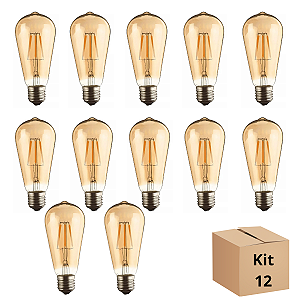 Kit 12 Lâmpadas Filamento Led ST64 4w 2700k Branco Neutro