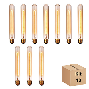 Kit 10 Lâmpadas Filamento Carbono T30 40w Branco Quente
