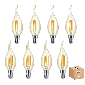 Kit 8 Lâmpada Filamento Led Vela 4w 2700k Branco Neutro