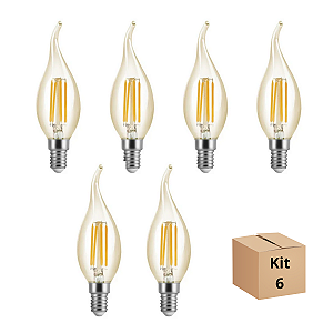 Kit 6 Lâmpada Filamento Led Vela 4w 2700k Branco Neutro