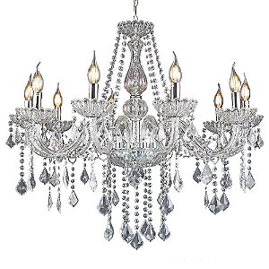 Lustre Candelabro Pendente Cristal Legitimo Luxo Cor Transparente 10 Braços INL26