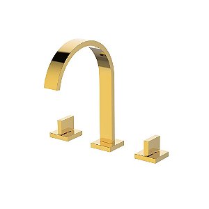 Torneira Misturador Duplo Comando Quadrada Dourado Gold Luxo Para Banheiro Lavabo Inovartte IN31
