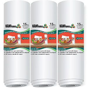 3 Rolos Nanocubos 15x500cm Embalagens Sacos refil bobina com Ranhura Gofrada para Seladora A Vácuo