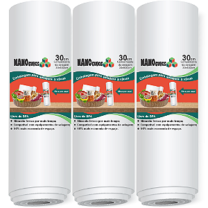 3 Rolos Nanocubos 30x500cm Embalagens Sacos refil bobina com Ranhura Gofrada para Seladora A Vácuo