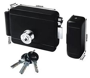 Fechadura Elétrica Soprano Portão Preta 12v Chave Multiponto