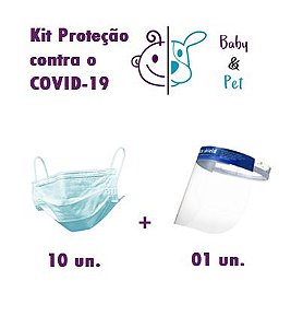 Kit 10 Unidades de máscara 3 camadas descartável esterilizada + Viseira de Segurança