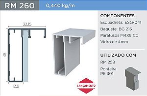 PERFIL RM-260 PUX ANOD FOSCO 3MTS ( APENAS RETIRADA )