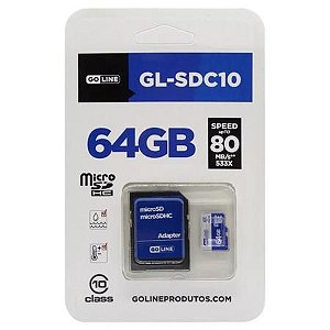 CARTÃO DE MEMÓRIA 64 GB GL-SDC10 CLASSE 10 GOLINE com adaptador