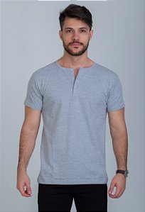 Camiseta Masculina Henley Cinza Vidic