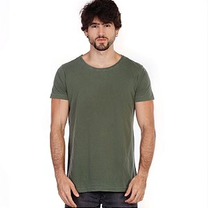 Camiseta Estonada Lisa Básica Verde Escuro