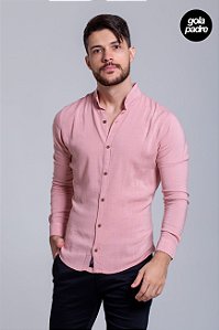 Camisa Viscolinho com Elastano Gola Padre Manga Longa Rosa Vidic