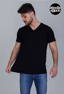 CAMISETA BÁSICA ALGODÃO EGÍPCIO GOLA V PRETA VIDIC