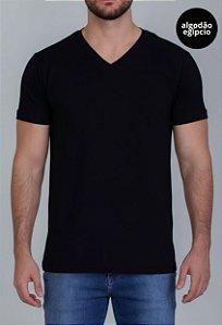 CAMISETA BÁSICA ALGODÃO EGÍPCIO GOLA V PRETA VIDIC