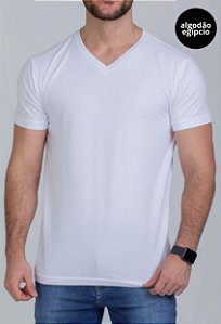 CAMISETA BÁSICA ALGODÃO EGÍPCIO GOLA V BRANCA VIDIC