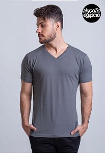 CAMISETA BÁSICA ALGODÃO EGÍPCIO GOLA V CINZA VIDIC