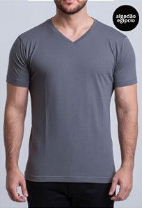 CAMISETA BÁSICA ALGODÃO EGÍPCIO GOLA V CINZA VIDIC