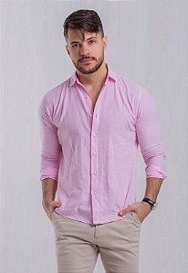 Camisa Linho Rosa Vidic Manga Longa