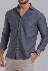 Camisa Linho Grafite Manga Longa Vidic