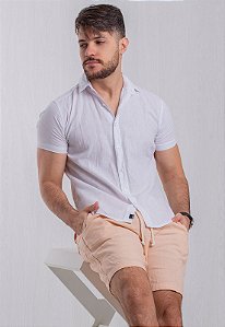 Camisa Linho Branca Manga Curta Vidic