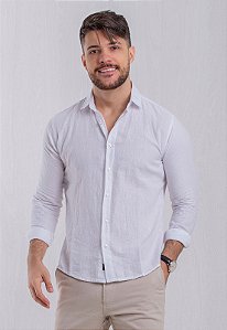 Camisa Linho Branca Vidic Manga Longa