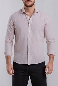 Camisa Linho Natural Vidic Manga Longa